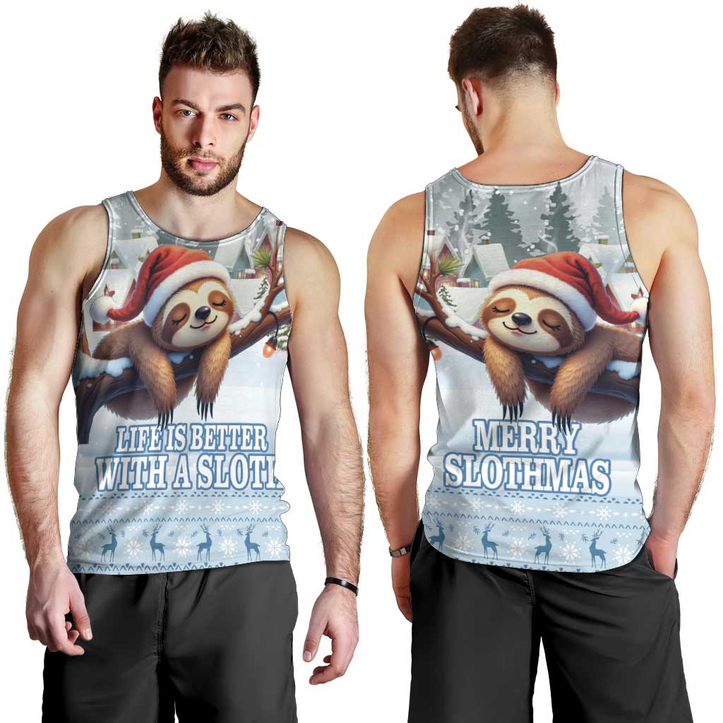 Merry Slothmas Men Tank Top Life Is Better With A Sloth - Wonder Print Shop