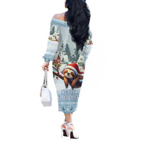 Merry Slothmas Off The Shoulder Long Sleeve Dress Life Is Better With A Sloth - Wonder Print Shop