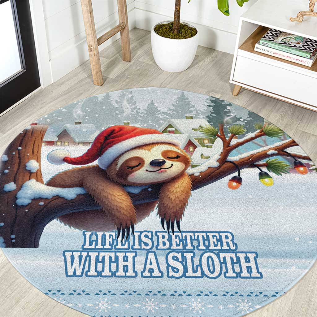 Merry Slothmas Round Carpet Life Is Better With A Sloth