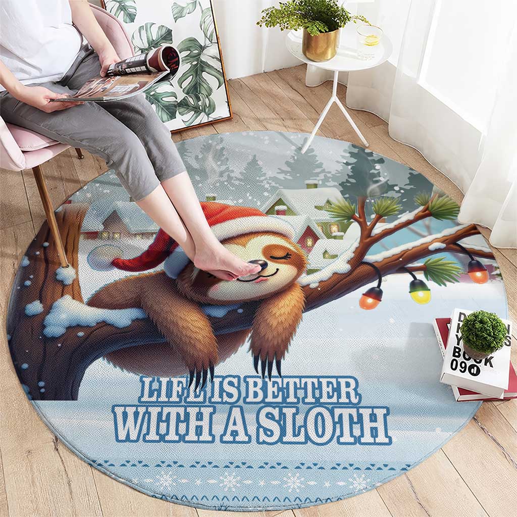 Merry Slothmas Round Carpet Life Is Better With A Sloth