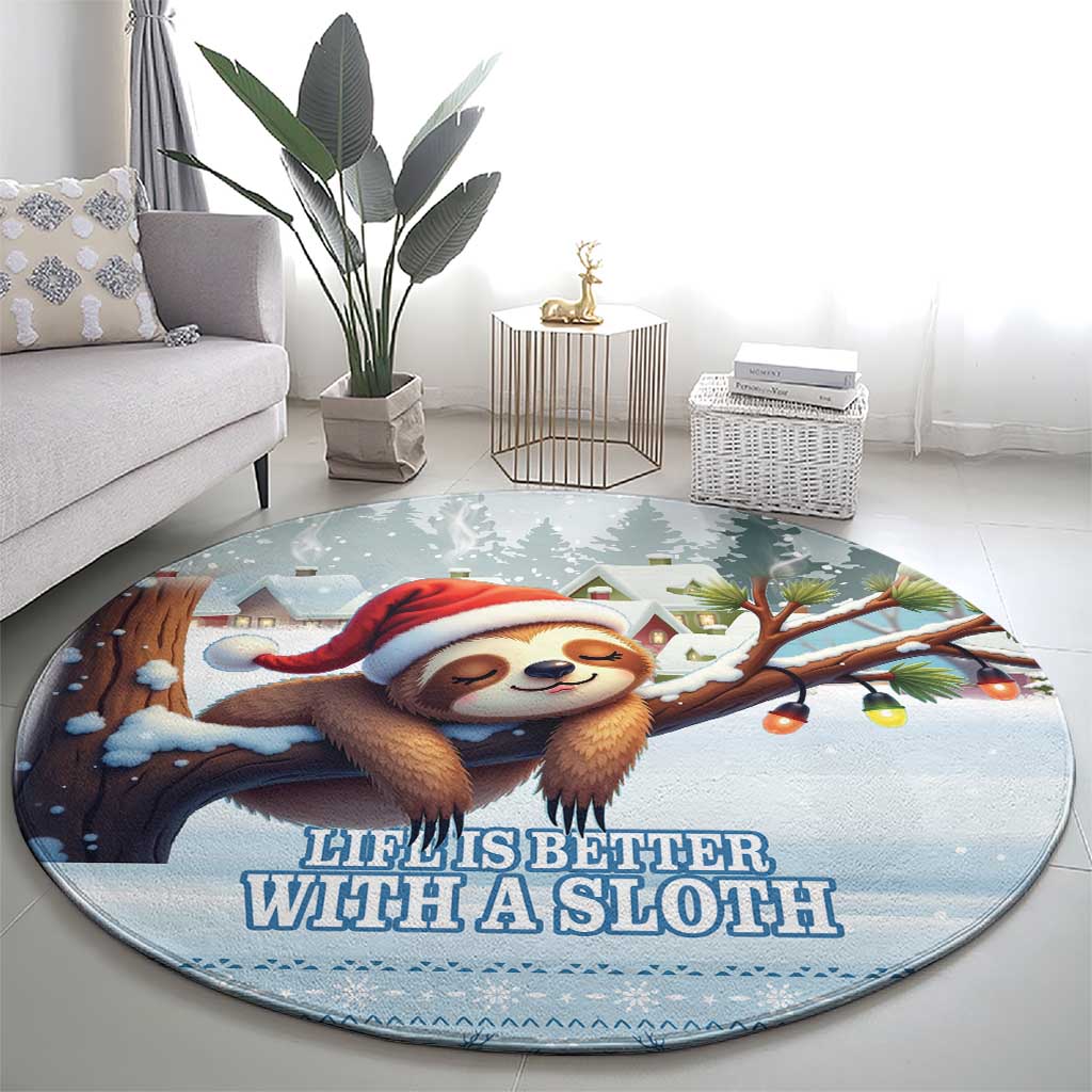 Merry Slothmas Round Carpet Life Is Better With A Sloth