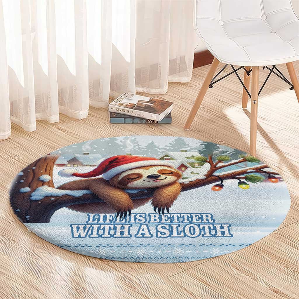 Merry Slothmas Round Carpet Life Is Better With A Sloth