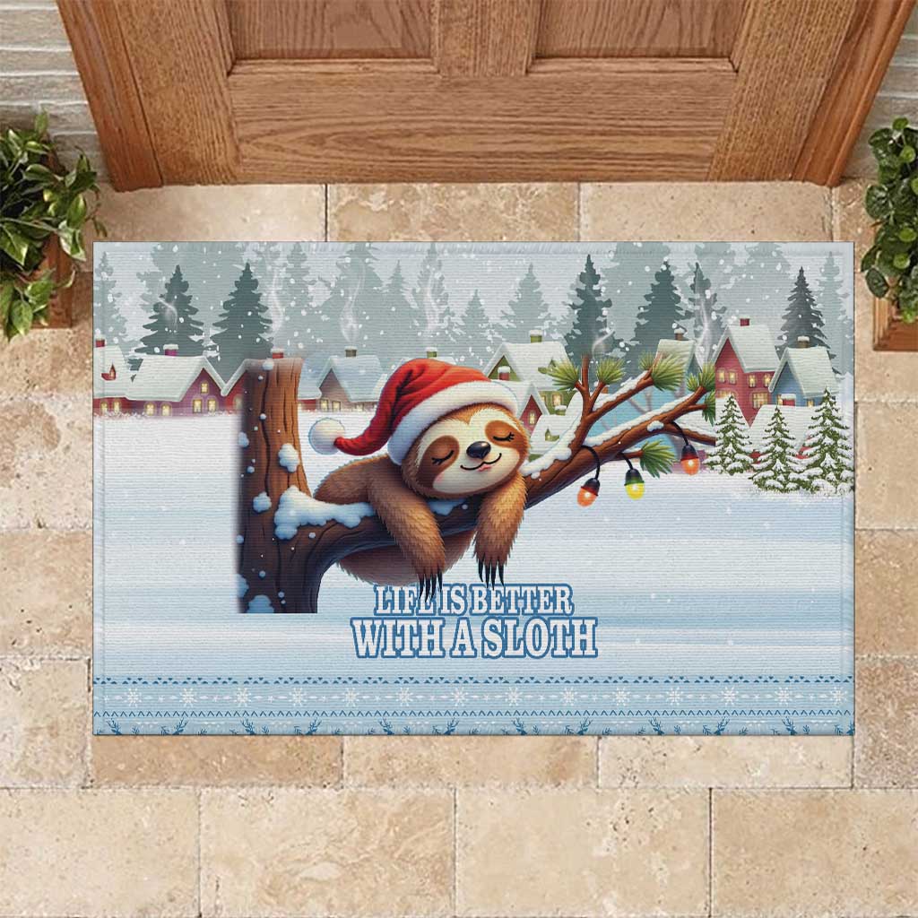 Merry Slothmas Rubber Doormat Life Is Better With A Sloth - Wonder Print Shop
