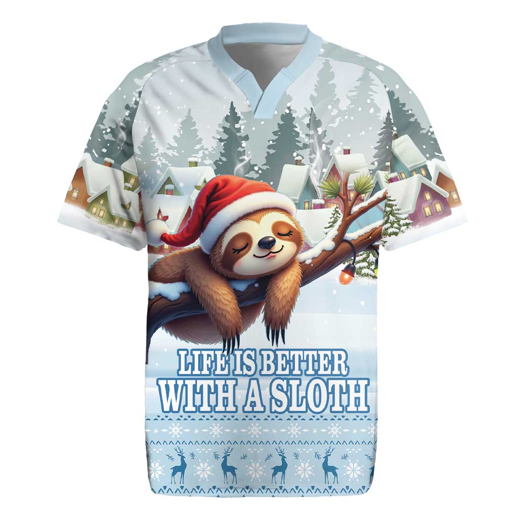 Merry Slothmas Rugby Jersey Life Is Better With A Sloth - Wonder Print Shop