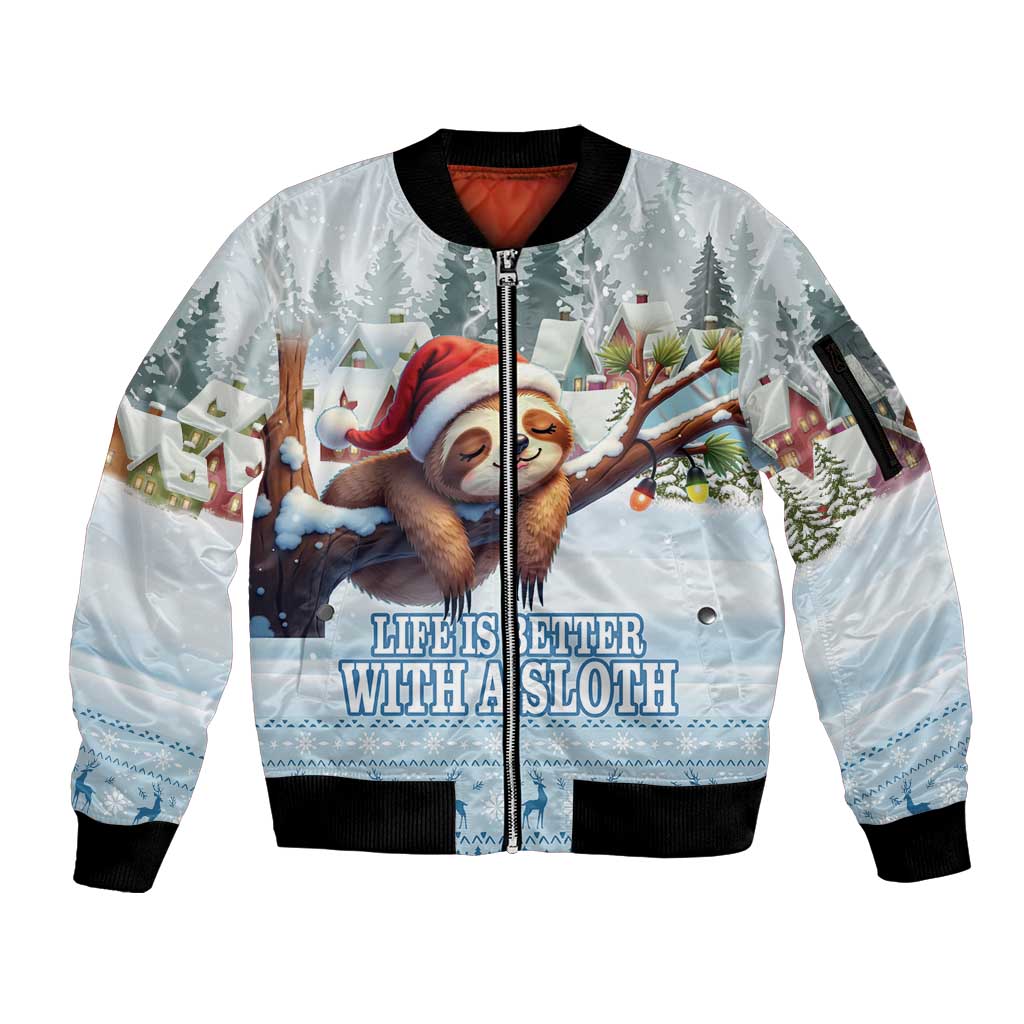 Merry Slothmas Sleeve Zip Bomber Jacket Life Is Better With A Sloth - Wonder Print Shop