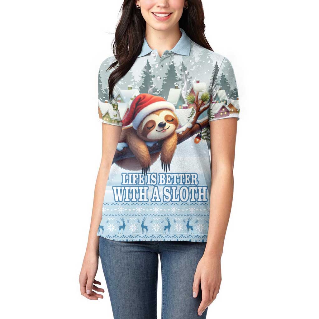 Merry Slothmas Women Polo Shirt Life Is Better With A Sloth - Wonder Print Shop