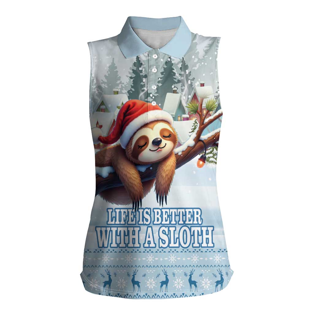 Merry Slothmas Women Sleeveless Polo Shirt Life Is Better With A Sloth - Wonder Print Shop