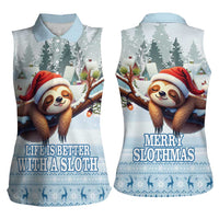 Merry Slothmas Women Sleeveless Polo Shirt Life Is Better With A Sloth - Wonder Print Shop