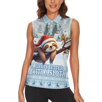 Merry Slothmas Women Sleeveless Polo Shirt Life Is Better With A Sloth - Wonder Print Shop