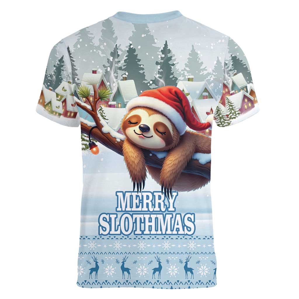 Merry Slothmas Women V-Neck T-Shirt Life Is Better With A Sloth - Wonder Print Shop
