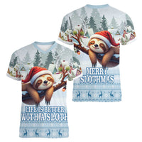 Merry Slothmas Women V-Neck T-Shirt Life Is Better With A Sloth - Wonder Print Shop