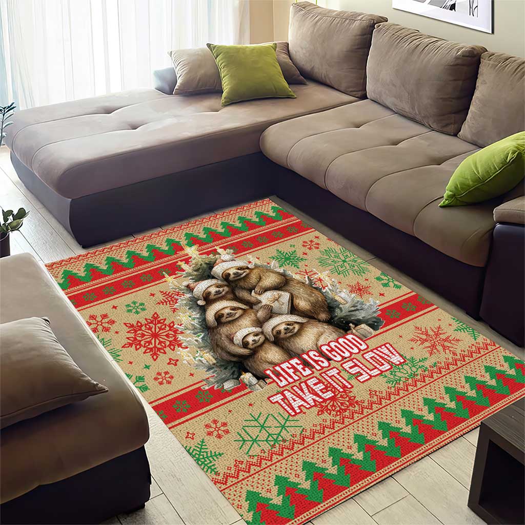 Slothy Christmas Area Rug Life Is Good Take It Slow - Wonder Print Shop