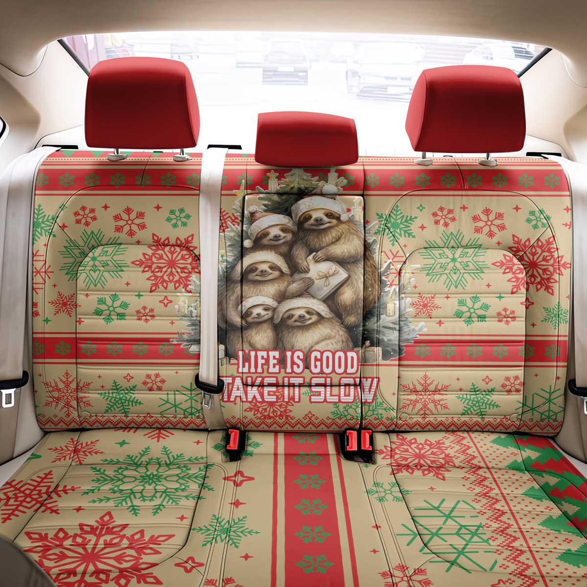 Slothy Christmas Back Car Seat Cover Life Is Good Take It Slow - Wonder Print Shop