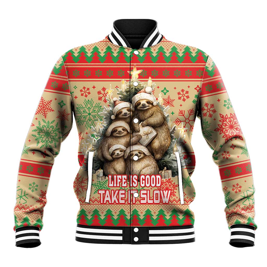 Slothy Christmas Baseball Jacket Life Is Good Take It Slow - Wonder Print Shop