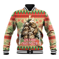 Slothy Christmas Baseball Jacket Life Is Good Take It Slow - Wonder Print Shop