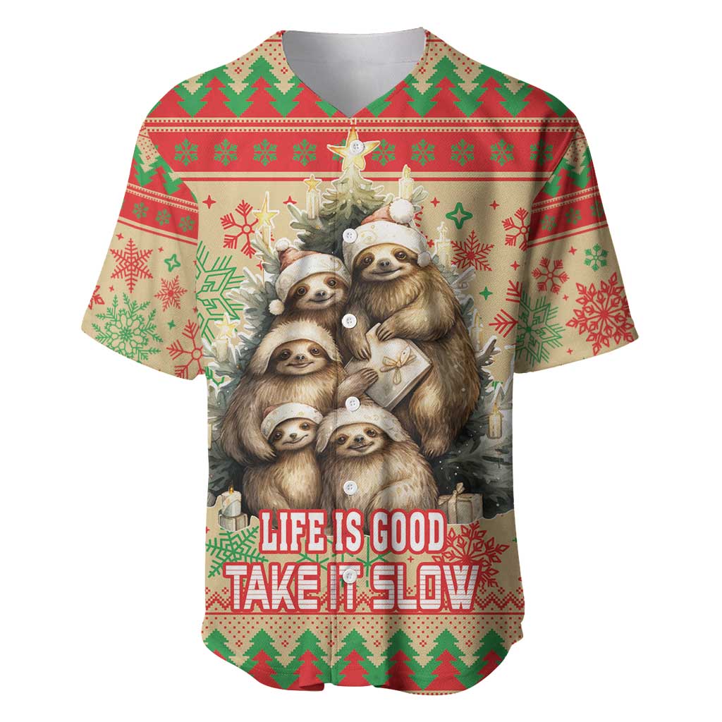 Slothy Christmas Baseball Jersey Life Is Good Take It Slow - Wonder Print Shop