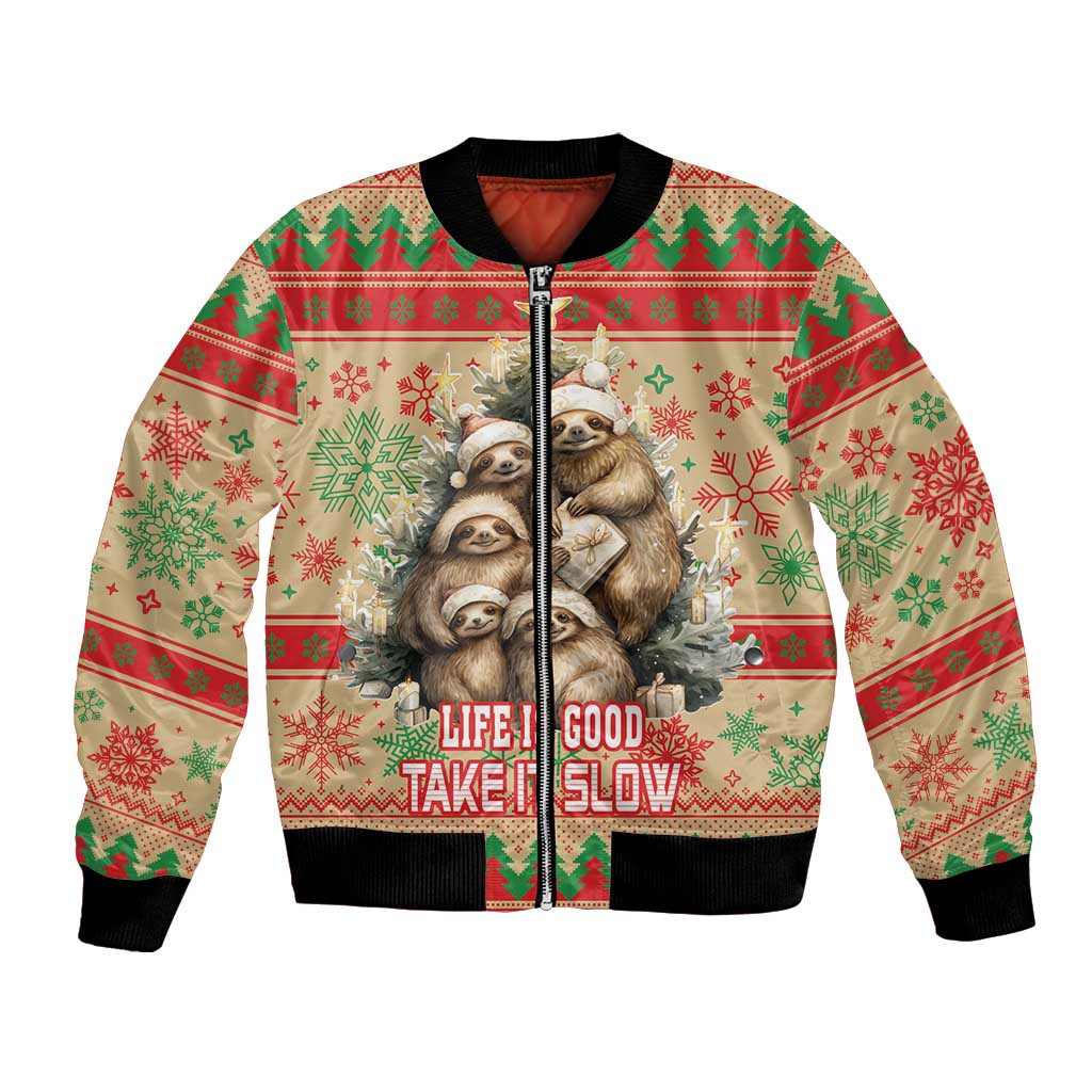 Slothy Christmas Bomber Jacket Life Is Good Take It Slow - Wonder Print Shop