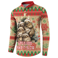Slothy Christmas Button Sweatshirt Life Is Good Take It Slow - Wonder Print Shop