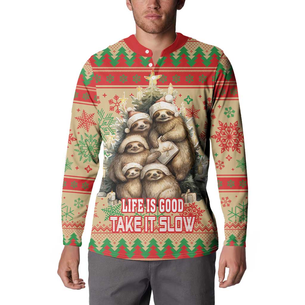 Slothy Christmas Button Sweatshirt Life Is Good Take It Slow - Wonder Print Shop
