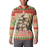 Slothy Christmas Button Sweatshirt Life Is Good Take It Slow - Wonder Print Shop