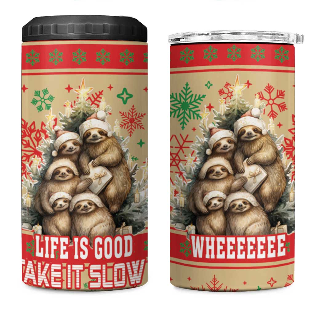 Slothy Christmas 4 in 1 Can Cooler Tumbler Life Is Good Take It Slow - Wonder Print Shop