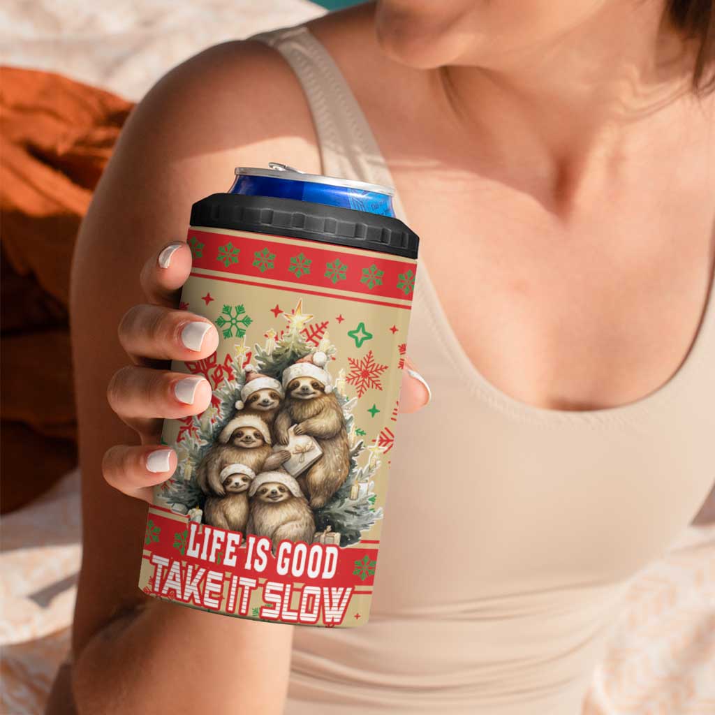 Slothy Christmas 4 in 1 Can Cooler Tumbler Life Is Good Take It Slow - Wonder Print Shop