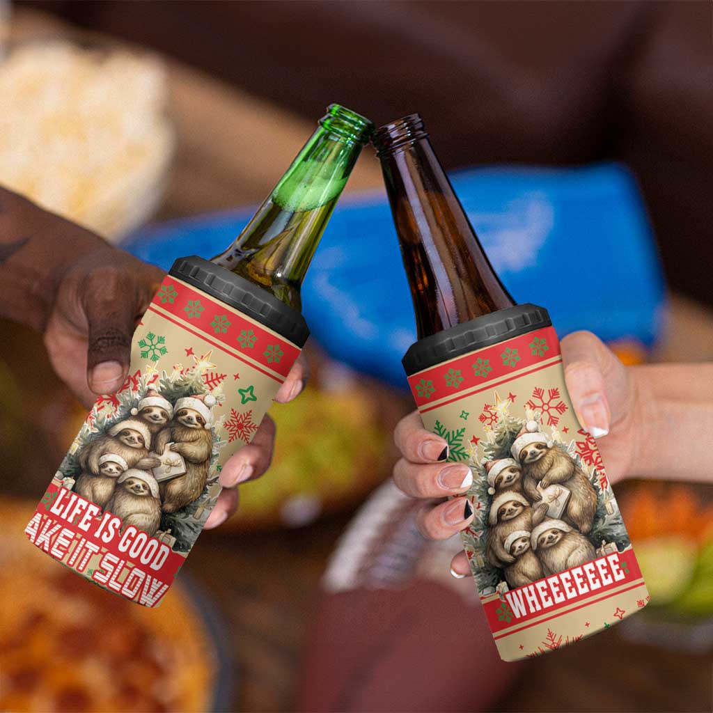 Slothy Christmas 4 in 1 Can Cooler Tumbler Life Is Good Take It Slow - Wonder Print Shop