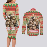 Slothy Christmas Couples Matching Long Sleeve Bodycon Dress and Long Sleeve Button Shirt Life Is Good Take It Slow - Wonder Print Shop