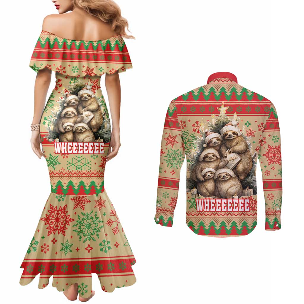 Slothy Christmas Couples Matching Mermaid Dress and Long Sleeve Button Shirt Life Is Good Take It Slow