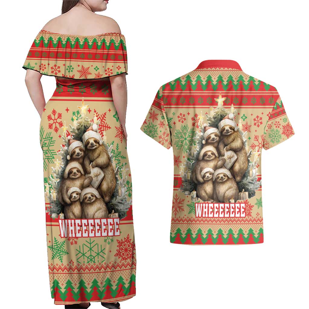 Slothy Christmas Couples Matching Off Shoulder Maxi Dress and Hawaiian Shirt Life Is Good Take It Slow - Wonder Print Shop