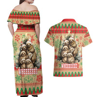 Slothy Christmas Couples Matching Off Shoulder Maxi Dress and Hawaiian Shirt Life Is Good Take It Slow - Wonder Print Shop