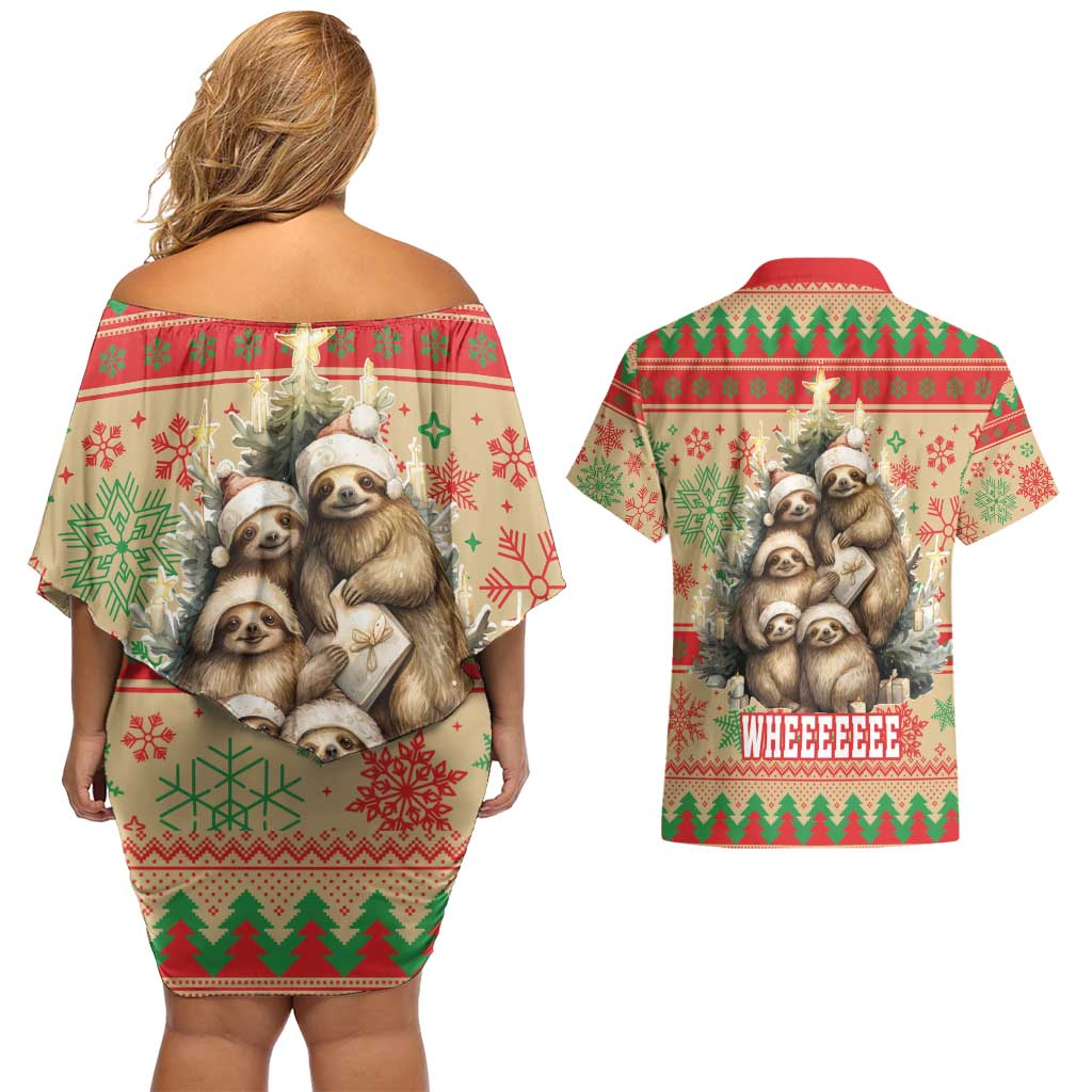 Slothy Christmas Couples Matching Off Shoulder Short Dress and Hawaiian Shirt Life Is Good Take It Slow - Wonder Print Shop
