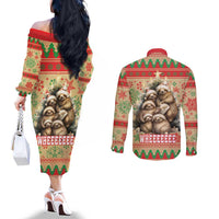Slothy Christmas Couples Matching Off The Shoulder Long Sleeve Dress and Long Sleeve Button Shirt Life Is Good Take It Slow