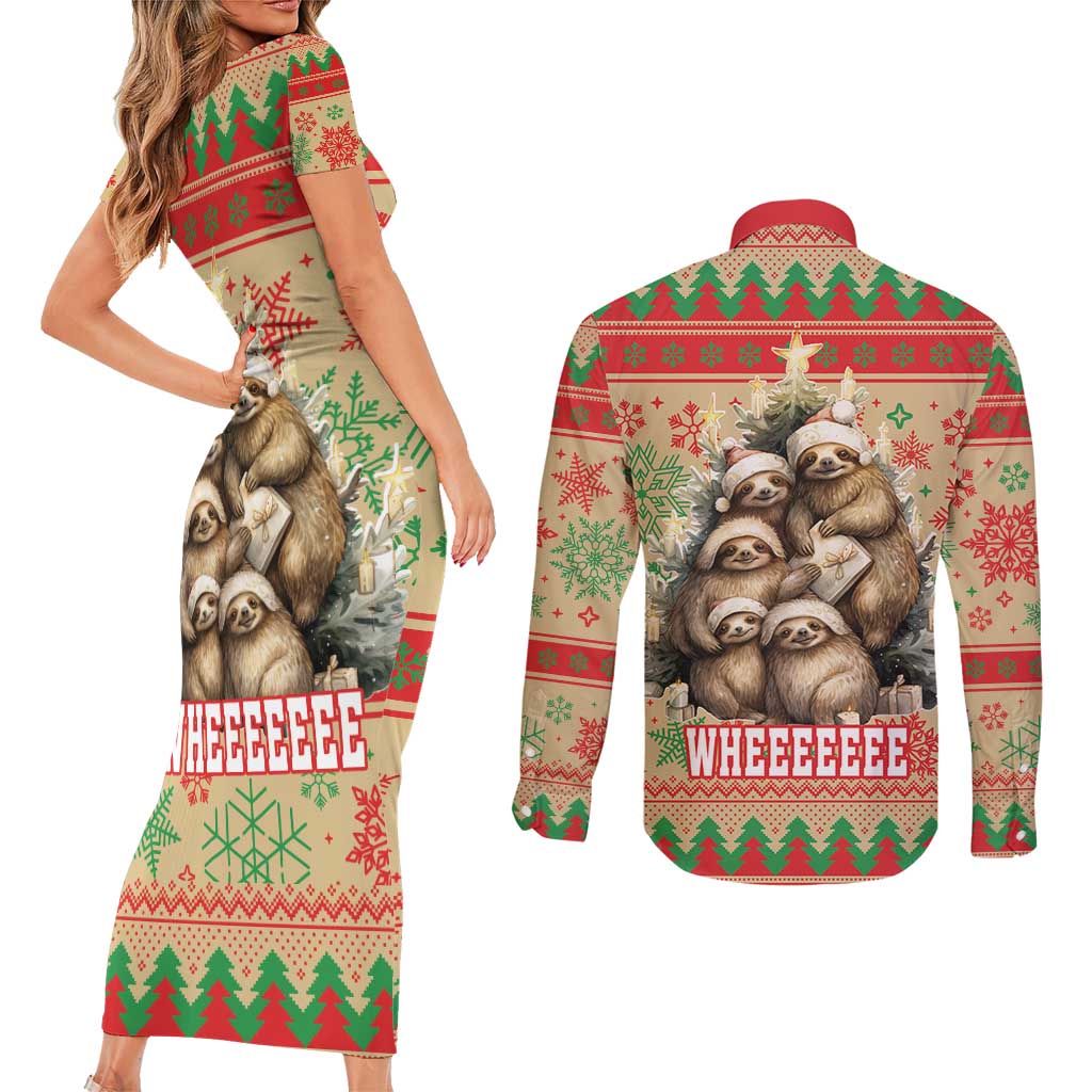 Slothy Christmas Couples Matching Short Sleeve Bodycon Dress and Long Sleeve Button Shirt Life Is Good Take It Slow - Wonder Print Shop