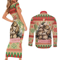 Slothy Christmas Couples Matching Short Sleeve Bodycon Dress and Long Sleeve Button Shirt Life Is Good Take It Slow - Wonder Print Shop