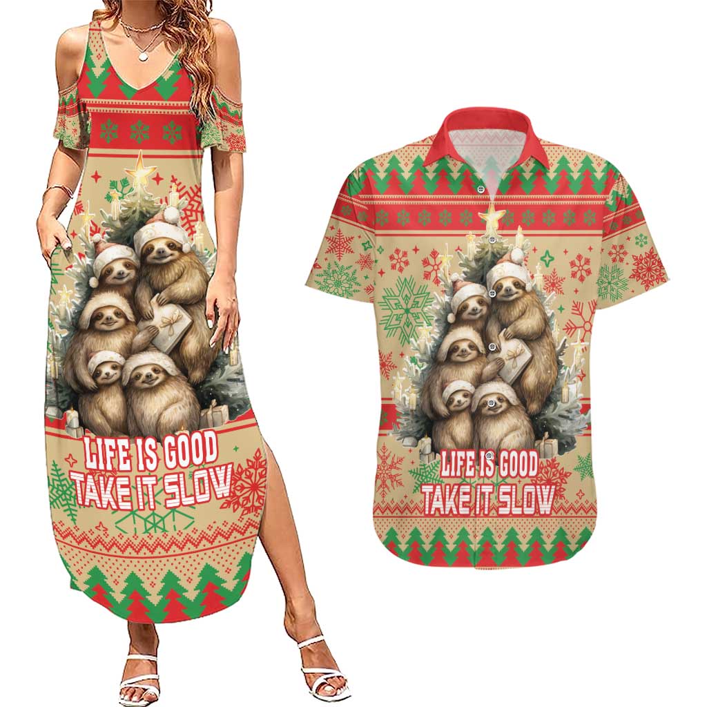 Slothy Christmas Couples Matching Summer Maxi Dress and Hawaiian Shirt Life Is Good Take It Slow - Wonder Print Shop