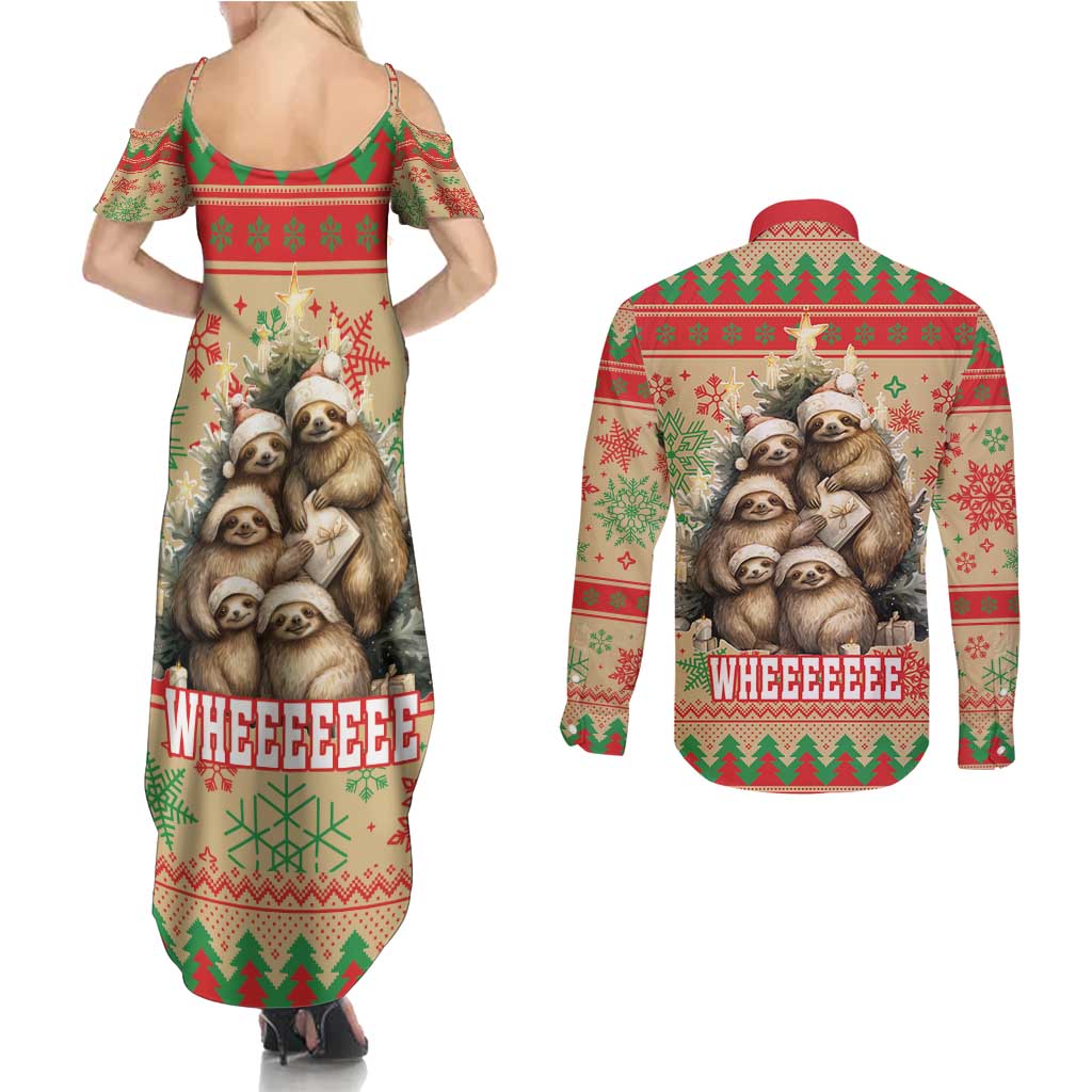 Slothy Christmas Couples Matching Summer Maxi Dress and Long Sleeve Button Shirt Life Is Good Take It Slow - Wonder Print Shop