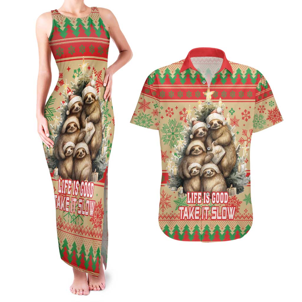 Slothy Christmas Couples Matching Tank Maxi Dress and Hawaiian Shirt Life Is Good Take It Slow - Wonder Print Shop