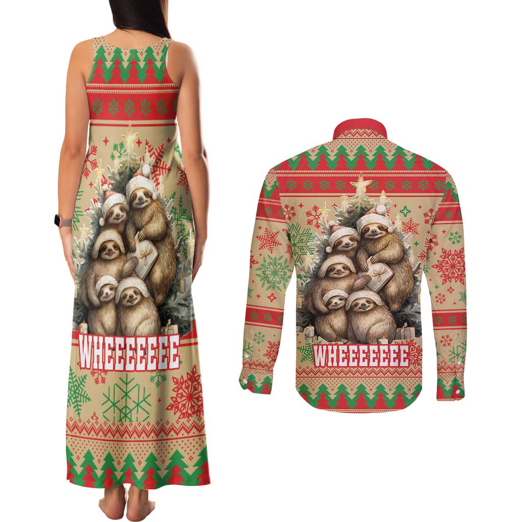 Slothy Christmas Couples Matching Tank Maxi Dress and Long Sleeve Button Shirt Life Is Good Take It Slow - Wonder Print Shop