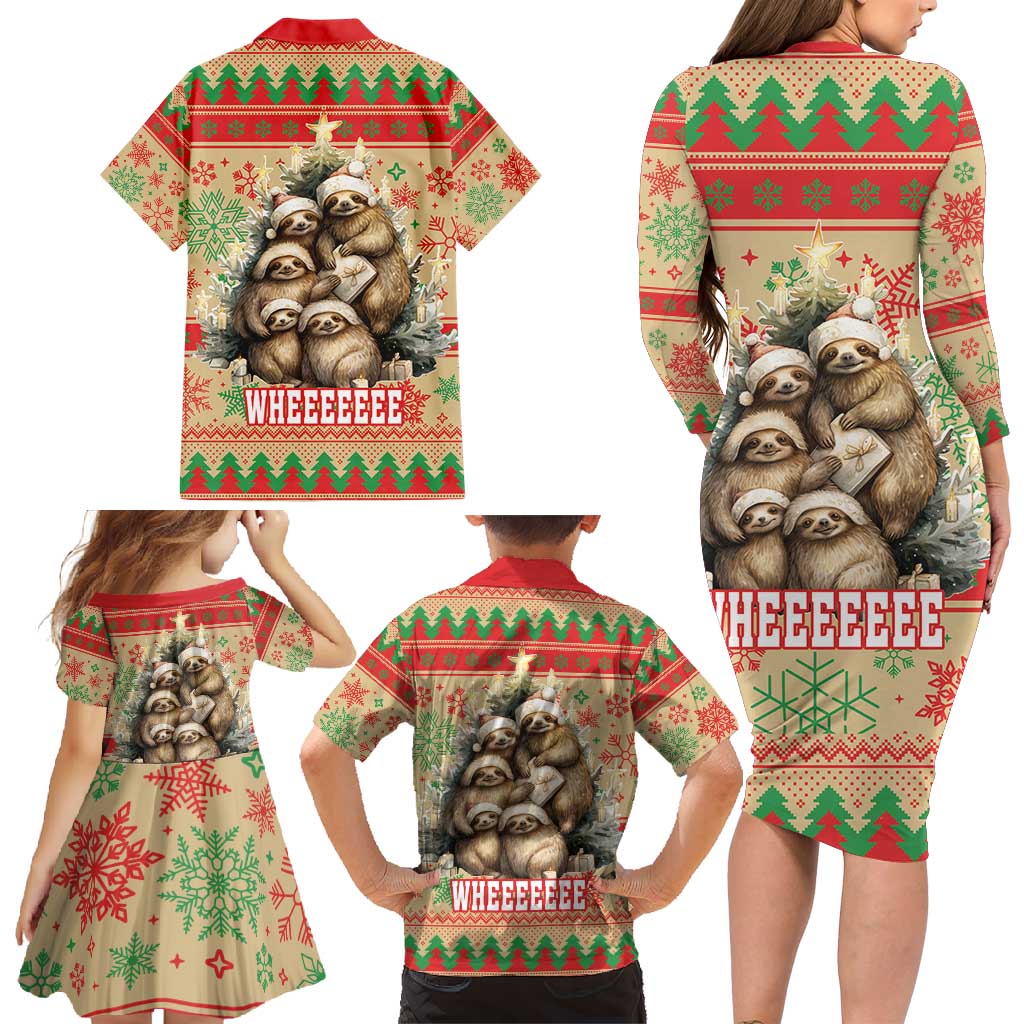 Slothy Christmas Family Matching Long Sleeve Bodycon Dress and Hawaiian Shirt Life Is Good Take It Slow - Wonder Print Shop