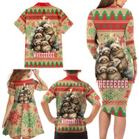 Slothy Christmas Family Matching Long Sleeve Bodycon Dress and Hawaiian Shirt Life Is Good Take It Slow - Wonder Print Shop
