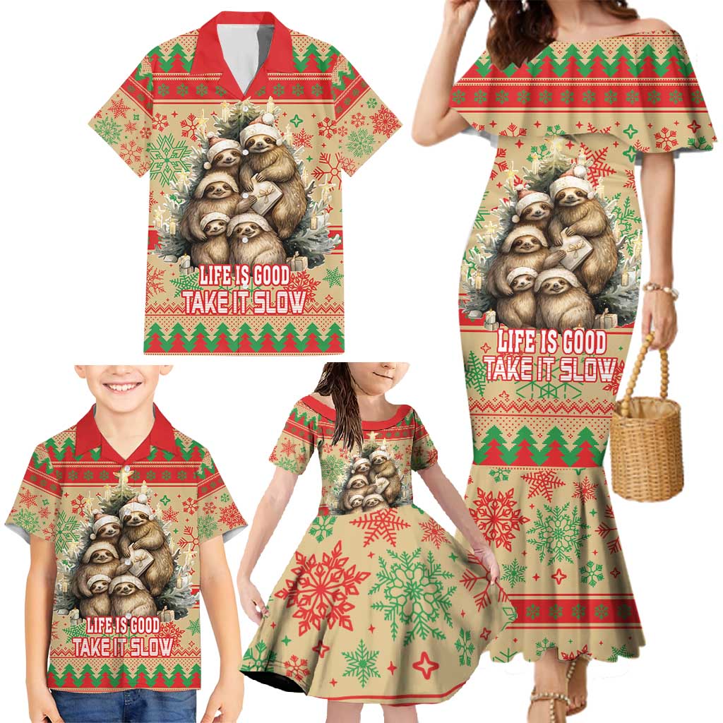 Slothy Christmas Family Matching Mermaid Dress and Hawaiian Shirt Life Is Good Take It Slow - Wonder Print Shop