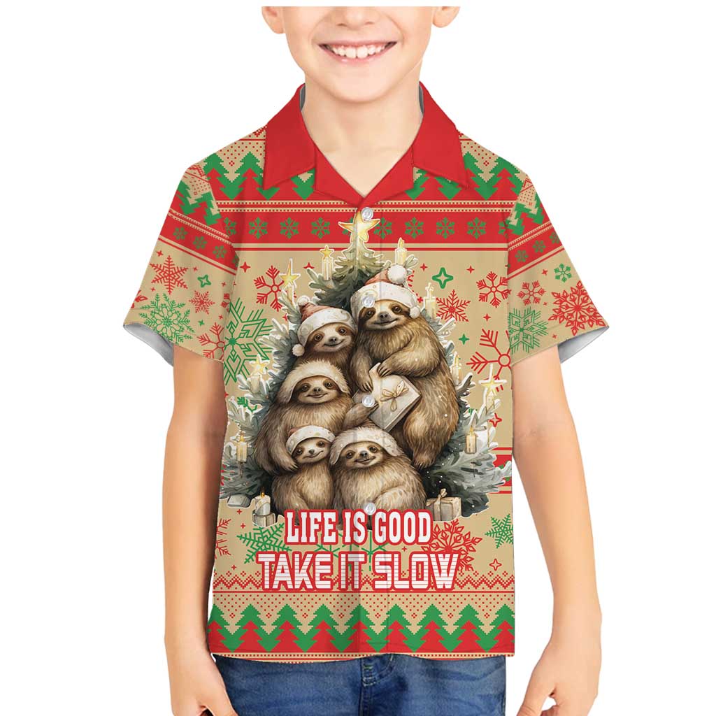 Slothy Christmas Family Matching Mermaid Dress and Hawaiian Shirt Life Is Good Take It Slow - Wonder Print Shop
