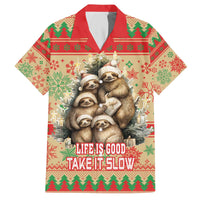 Slothy Christmas Family Matching Off The Shoulder Long Sleeve Dress and Hawaiian Shirt Life Is Good Take It Slow - Wonder Print Shop