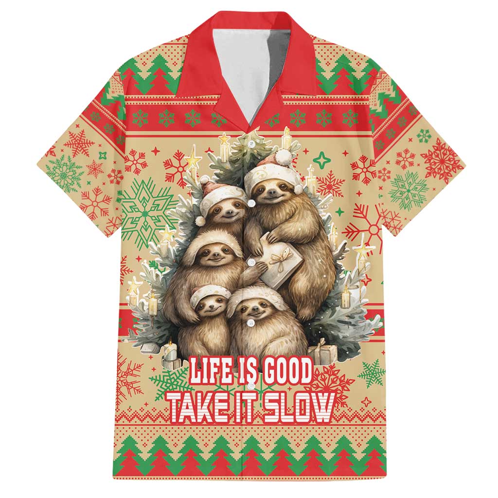 Slothy Christmas Family Matching Off Shoulder Maxi Dress and Hawaiian Shirt Life Is Good Take It Slow - Wonder Print Shop
