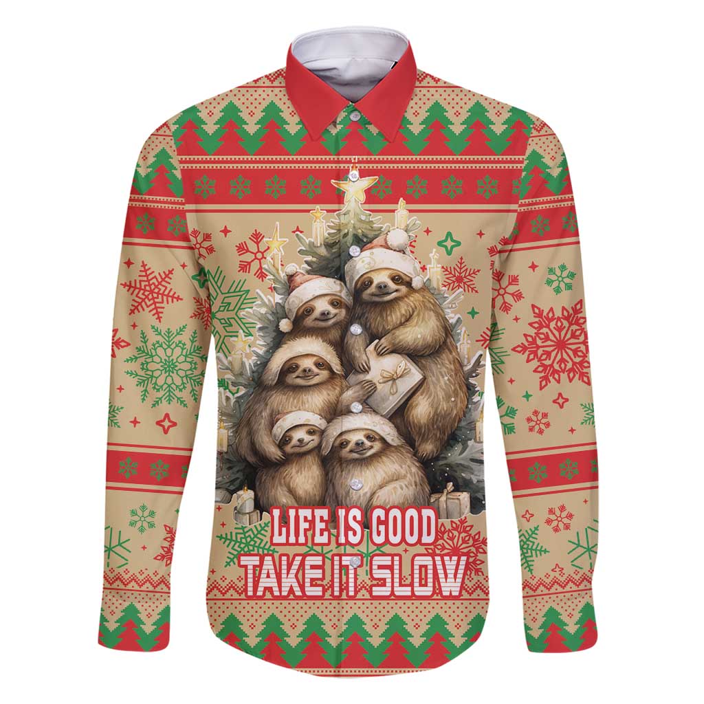Slothy Christmas Family Matching Off Shoulder Maxi Dress and Hawaiian Shirt Life Is Good Take It Slow - Wonder Print Shop