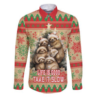 Slothy Christmas Family Matching Off Shoulder Maxi Dress and Hawaiian Shirt Life Is Good Take It Slow - Wonder Print Shop