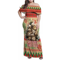Slothy Christmas Family Matching Off Shoulder Maxi Dress and Hawaiian Shirt Life Is Good Take It Slow - Wonder Print Shop