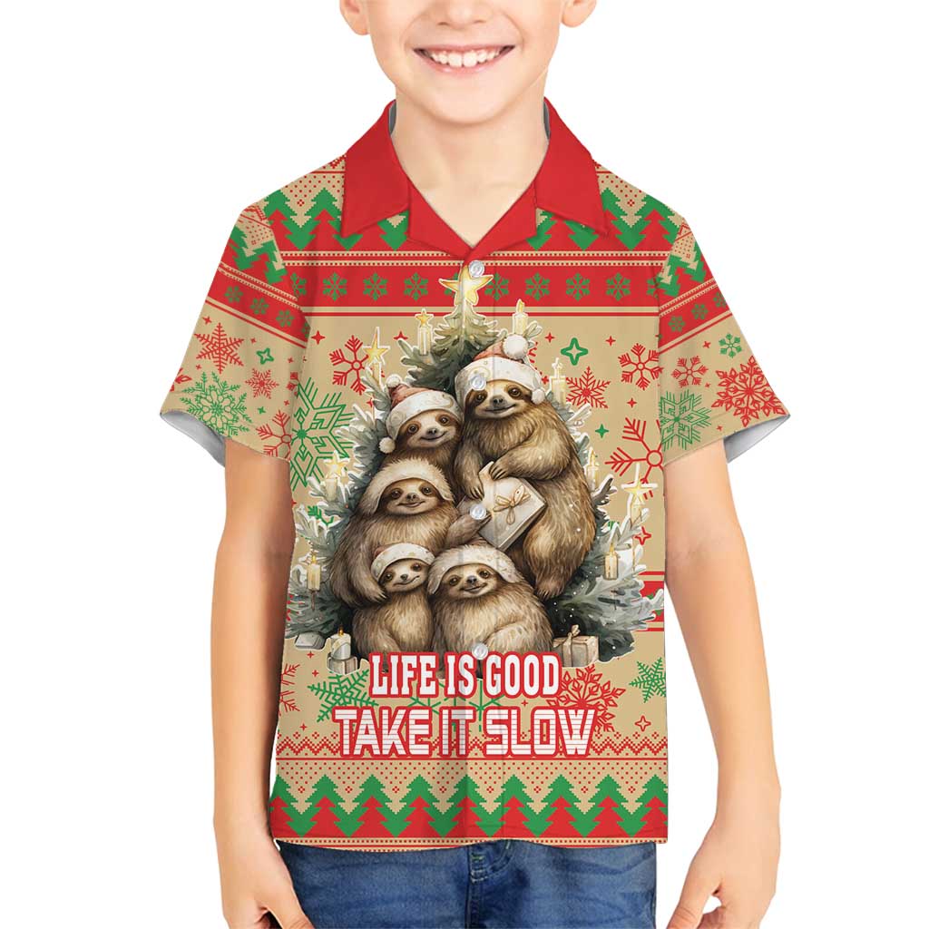 Slothy Christmas Family Matching Off Shoulder Maxi Dress and Hawaiian Shirt Life Is Good Take It Slow - Wonder Print Shop