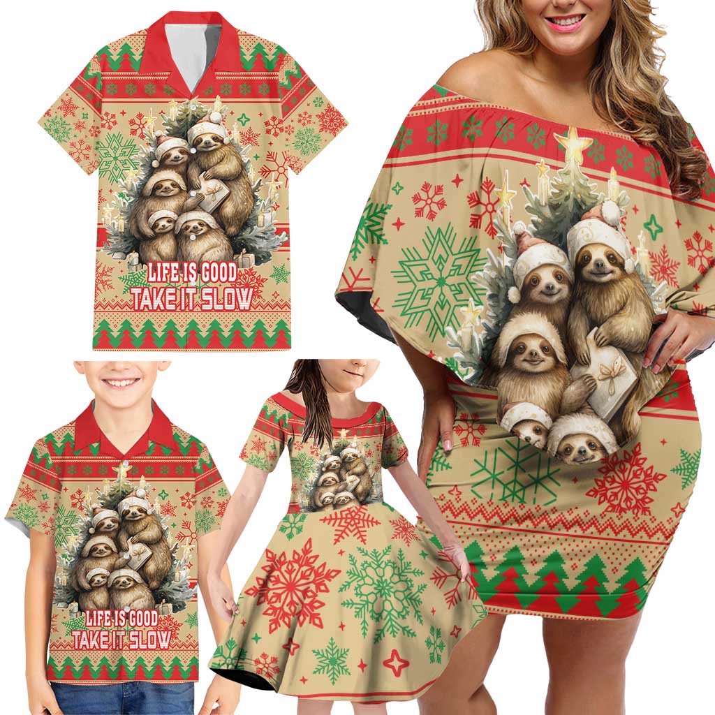 Slothy Christmas Family Matching Off Shoulder Short Dress and Hawaiian Shirt Life Is Good Take It Slow - Wonder Print Shop